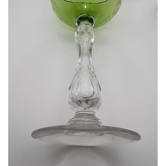 Antique Villeroy & Boch Hock Wine Glass Floral Scrollwork Green Clear Cut Stem - Picture 5 of 15